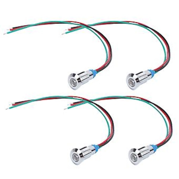 4 Sæt LED Indikatorlys Signal 2-farvet Fælles Anode Vandtæt Metal 8mm 220V (Rød grøn)