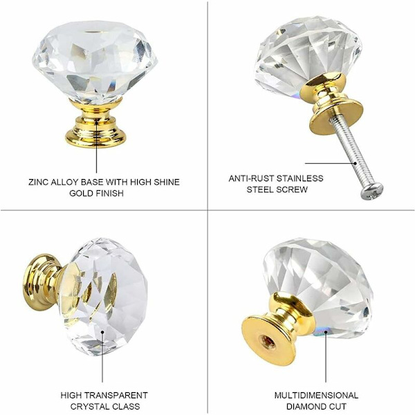 8 stk. skuffeknapper kommodegreb møbelknapper krystal 30mm zinklegering krystalglas knop håndtag garderobe træk håndtag møbelhåndtag (