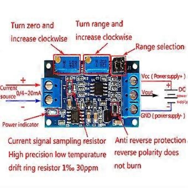 Virta Jännite Moduuli 0/4-20mA - 0-3.3V 5V 10V Jännitelähetin