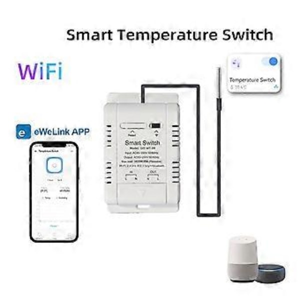 WiFi-lämpötilakytkin 2M anturilla, Smart WiFi 20A termostaattilämpötilakytkin tukee ääniohjausta