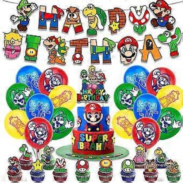 Super Mario Ilmapallosetti Syntymäpäiväjuhlatarvikkeet Ilmapallot Banneri Kakunkoristeet Koristeet