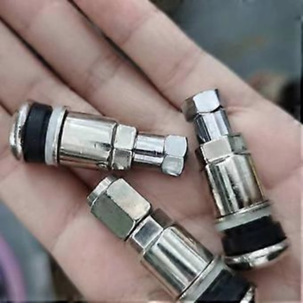 Pakke med 4 holdbare dækventiler i rustfrit stål, stilfulde metalventiler, hjulventiler med hætte til køretøjer og motorcykler