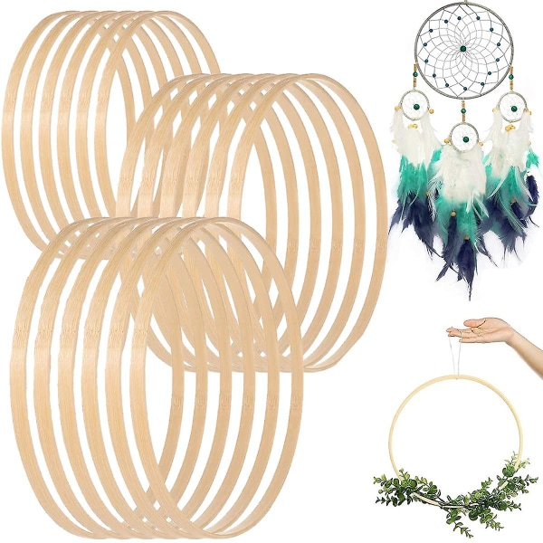 Drömfångare Ring 20cm Trä 15st Drömfångare Hantverk Makramé Ringar För Diy Hantverk, Bröllopsdekorationer (15cm 20cm)