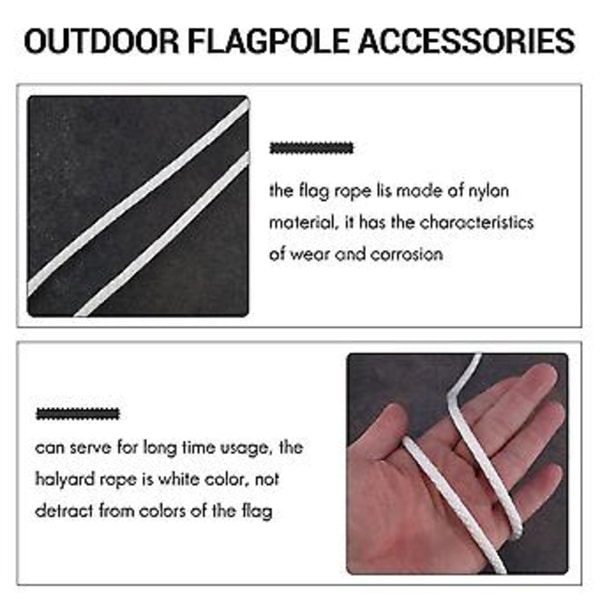 15 meter x 6 mm flaggstångslina med 4 st flaggstångskrokar, utomhustillbehör för flaggstång