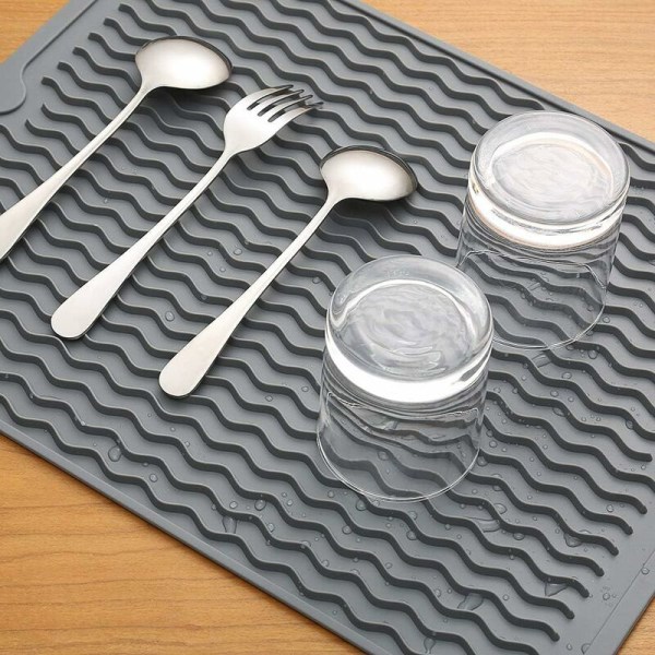 Silikone opvaskemåtte Skridsikret varmebestandig opvaskemåtte til opvask, (grå, stor)-Fei Yu