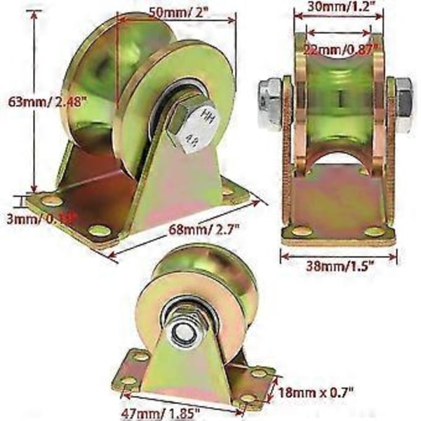 2 st U-spår Grindhjul, Grindrullhjul, Skjutgrindhjul 50mm För Inverterat Spår, Industri