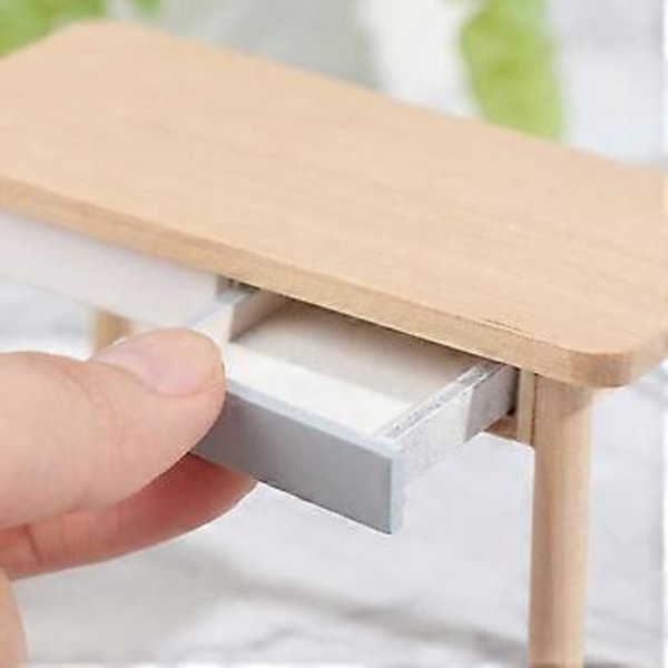 1/12 Miniatyr Nordiskt Skrivbord, Miniatyr Datorskrivbord Sidobord Simuleringsmöbler Tillbehör Grå