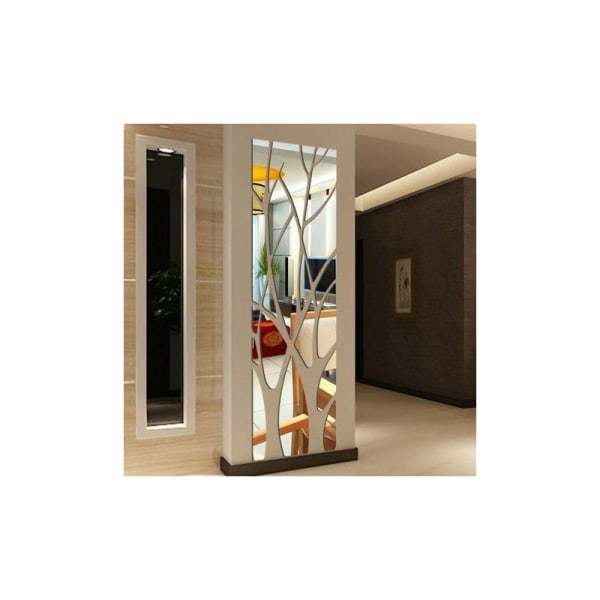 3D-speilveggklistremerker Avtakbare veggklistremerker Kunstveggklistremerker, egnet for dekorasjon av soverom i stuen hjemme (100 x 28 cm sølv)-Fei
