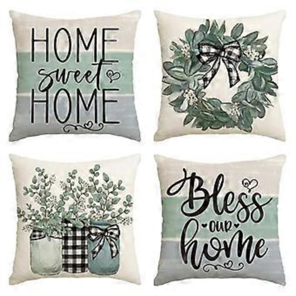 Putetrekk for Våren 18 X 18 Sett med 4, Vårdekorasjoner, Eukalyptus Bondegård Pynteputetrekk til Sofa