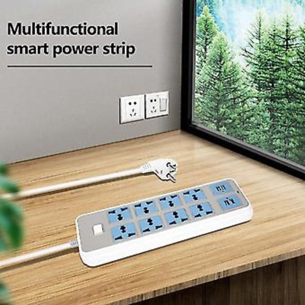 Grenuttag med 4 USB-uttag, 3000W, 8 universella uttag, 2 meter sladd, EU-kontakt