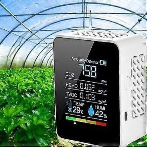 Multifunktionell 5-i-1 Co2-mätare Digital Temperatur- och Fuktighetstestare Koldioxid Tvoc Hcho Detektor Luftkvalitetsmonitor