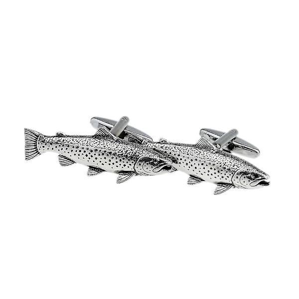 Brune ørred manchetknapper fint engelsk tin - gaveæske - fiskeri fisk manchetknapper