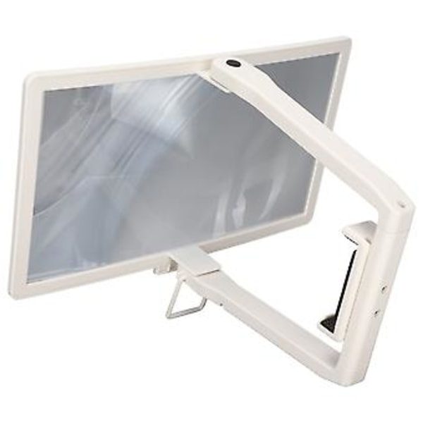 12 tommer telefonskærmforstørrelsesglas, sammenklappeligt 3D HD-forstørrelsesglas til de fleste smartphones, hvid