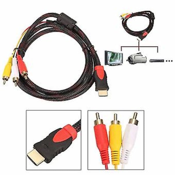 US 5ft til 3- Video O AV Compnt Konverter Adapter Kabel til HDTV