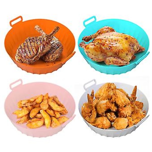 Air Fryer Tillbehör, 4st Air Fryer Silikonformar, Korg (20cm), Vikbar Design Ersättnings Fettbeständiga Airfryer Inlägg, Mikrovågsugn, Kakform