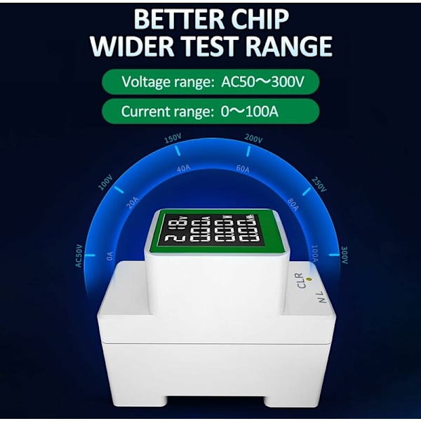 AC50-300V/100A Digitalt enfaset elektrisk effektmåler-tester Amperemåler Digitalt display Spenningstester Wattmeter med stor LCD-skjerm