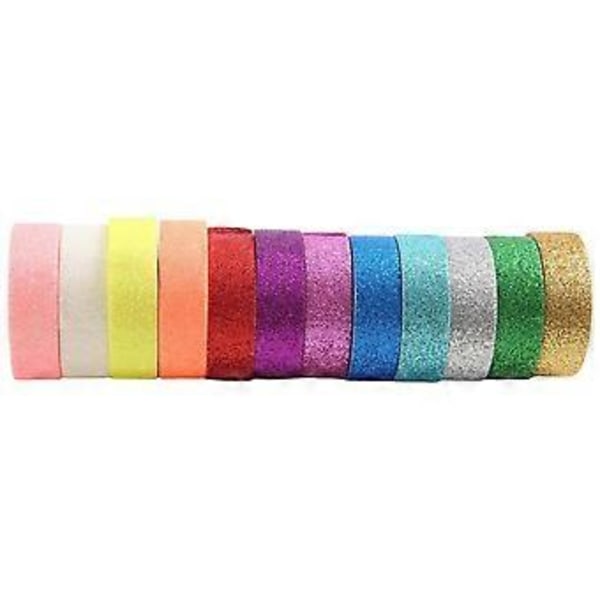 Washi-teippisetti, 12 rullaa kimaltelevaa koristeteippiä askarteluun, lahjojen paketointiin, kalenteriin, 1,5 cm x 5 m