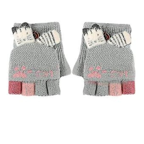 3-8 År Barnhandskar Vinter Flicka Magiska Handskar Halkfria Mönster Vantar Flickor 5-finger Vinter Termiska Handskar Stickad Ull Barn Kattmönster