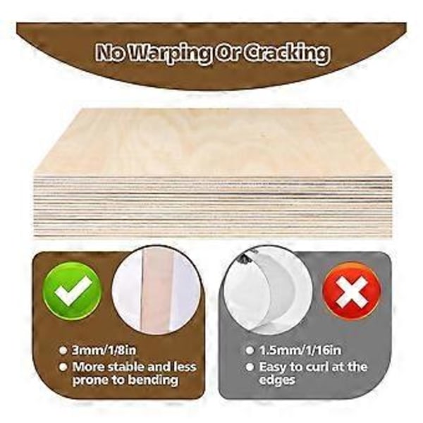 12 x 12 tommer - 3 mm basswood-plater kryssfinerplater, 8 stk. firkantet ubehandlet treplate for DIY-håndverk, laserskjæring