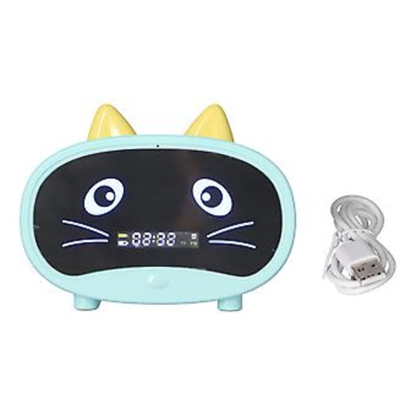 Mini Tecknad Högtalare Multifunktionell Söt Kattöra Design Smart Set Dubbla Väckarklockor för Sovrum Kontor Grön