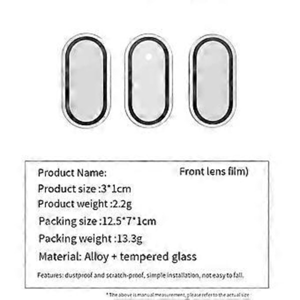 3 st Härdat Glas för 3 Kameralinsskydd Hög Definition Främre Linsskyddsfilm Anti-Rep B