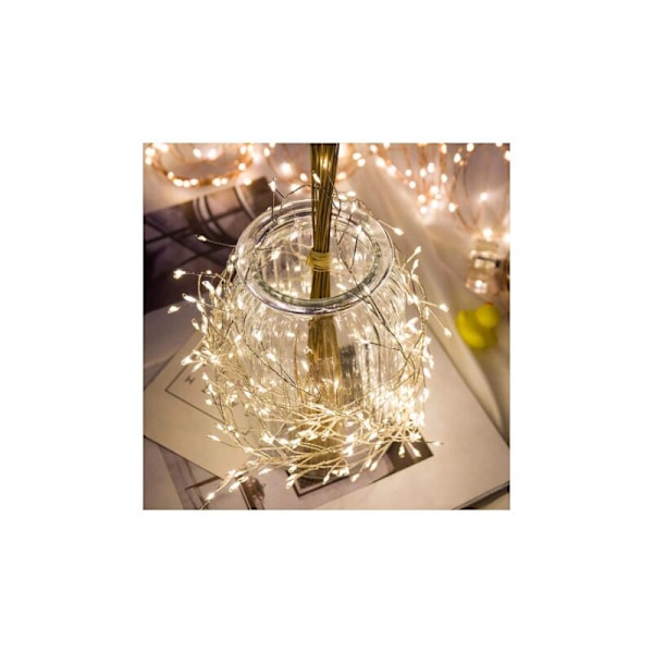 Vattentät LED-ljusslinga utomhus med 8 lägen, julgran, fest i hemmet, semesterträdgårdsdekor USB-girlang (2,5 m 100 LED, varm