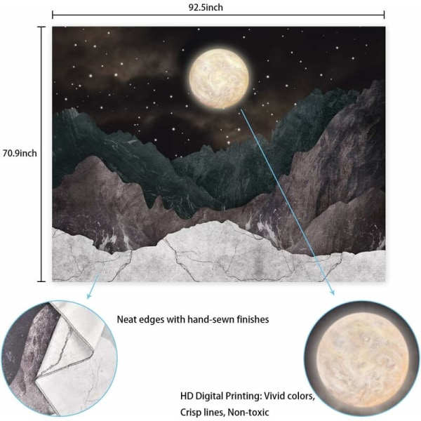 Bergsgobeläng Måne Stjärnor Gobelänger Natt Stjärnhimmel Gobeläng Natur Gobeläng Landskap Bergsgobeläng Väggbonad för Rum -51,2 tum x 59,1 tum