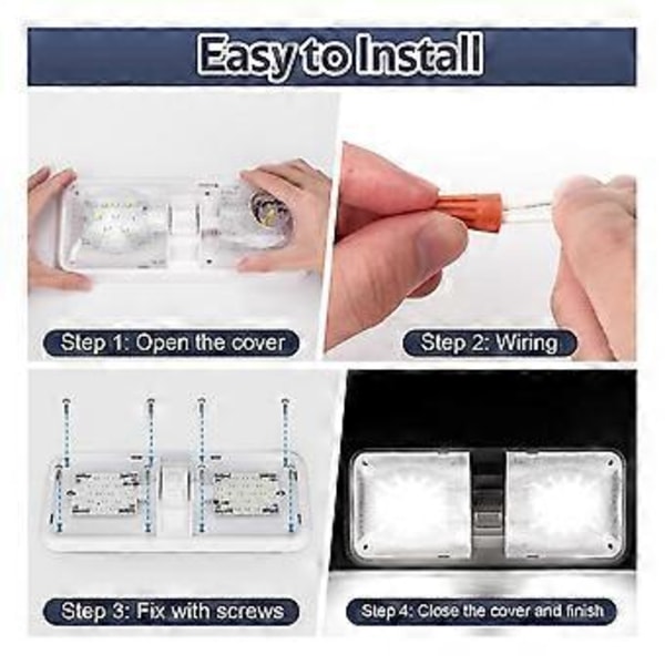 RV Innvendig Lys 12V LED 8W Tak Dobbel Kuppel Lys 600 Lumen Lysstyrke Lysarmatur for RV Tilhenger Båt Bil