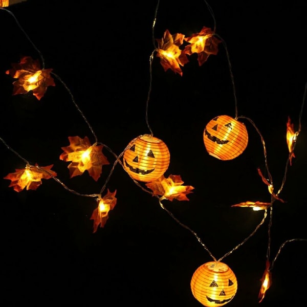 1 st pumpa ljusslinga, 9,8 fot 20 LED pumpa ljusslinga med lönnlöv, dekorativa lampor för Thanksgiving höstfest inomhus Fa