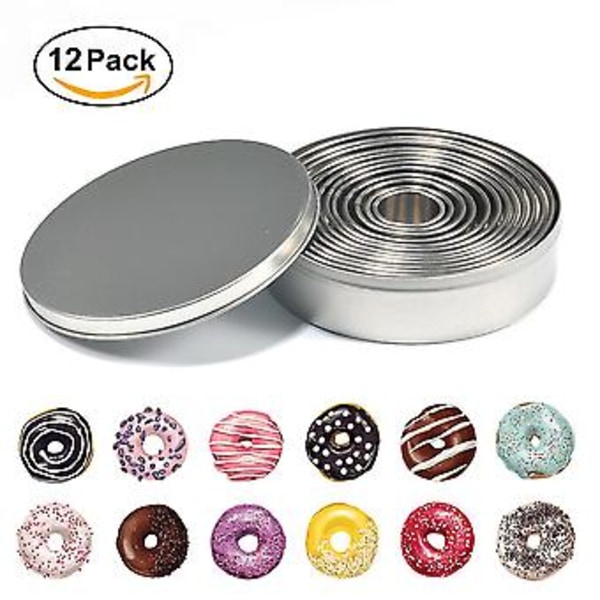 12 st Rostfritt stål Rund Kakform Degutstickare Bakning Metallringar för Deg Fondant Gör