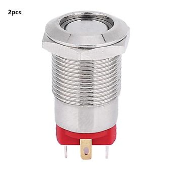 2 stk. 12 mm 4-benet selvlåsende metal-knapkontakt med LED-lys IP66 IK09 (Grøn 9~30V)