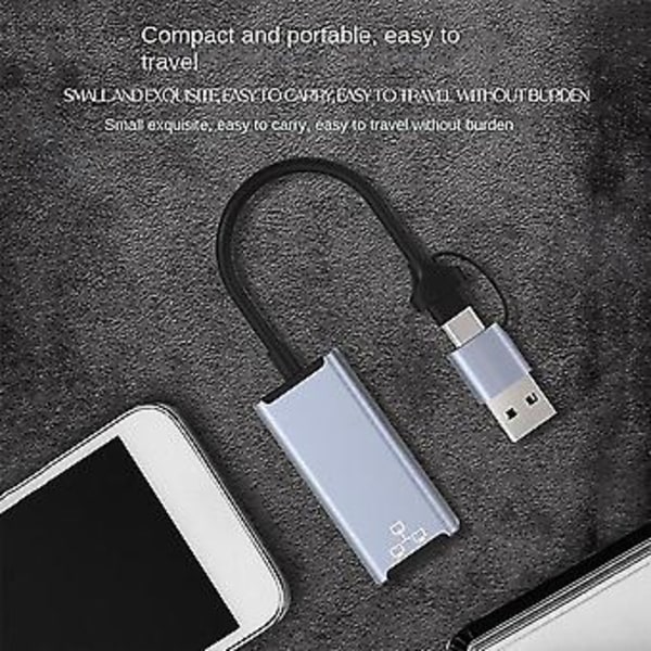 Usb A/usb C Dobbel Kontakt Nettverksadapter For Laptop, 1000mbps