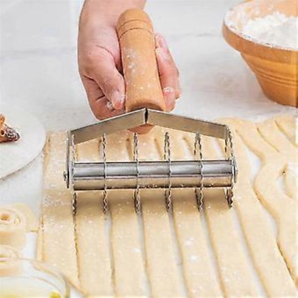 Nudel-, bröd-, mjöl-, italiensk bakelse-, kakor-hjul i rostfritt stål, tortillaform, manuell skärare, pizzahjul
