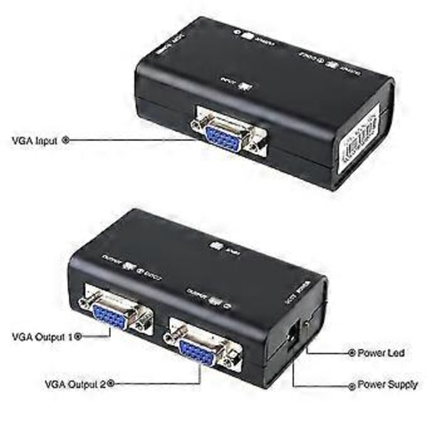 2 Porte Vga Svga Splitter Adapter Konverterboks 1 Pc Til 2 Skærm Video Lcd Skærm