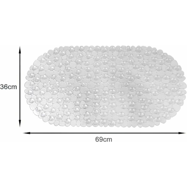 Skridsikker bademåtte til badeværelse, Pebble Frosted Anti-Mould Anti-Slip Plast Oval Badekar Brusebadsmåtte med greb sugekopper, klar, 69 x 36 cm