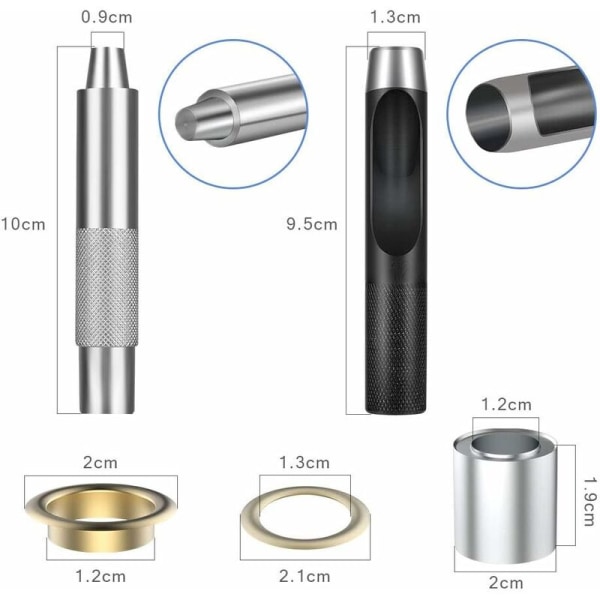 Grommet Kit 100 Set Grommet Øjer Kit til Læder, Lærred, Telt, Markise (1/2 Tomme)