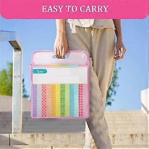 5-pack Scrapbook Pappersorganisatör, Rosa Expanderande Papper, Portabel Scrapbook Pappersförvaring med Knappstängning