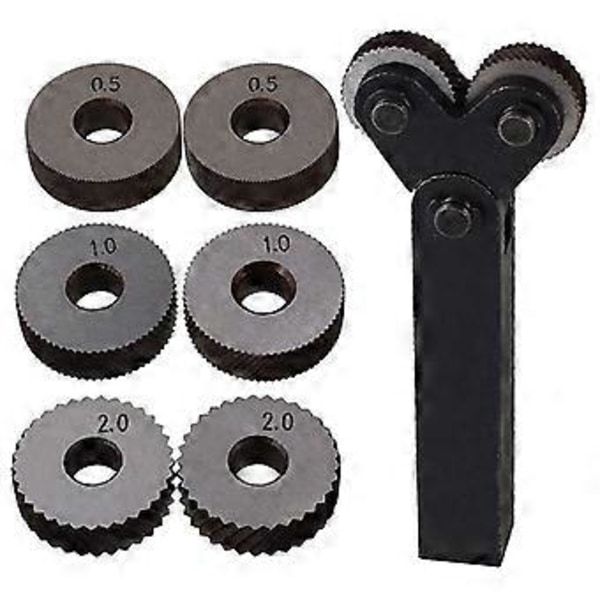 7 st Dubbelhjul Rändelverktyg Set 0.5mm 1mm 2mm Linjär Hjul Set Stål Svarv Set Hjul Rändling T