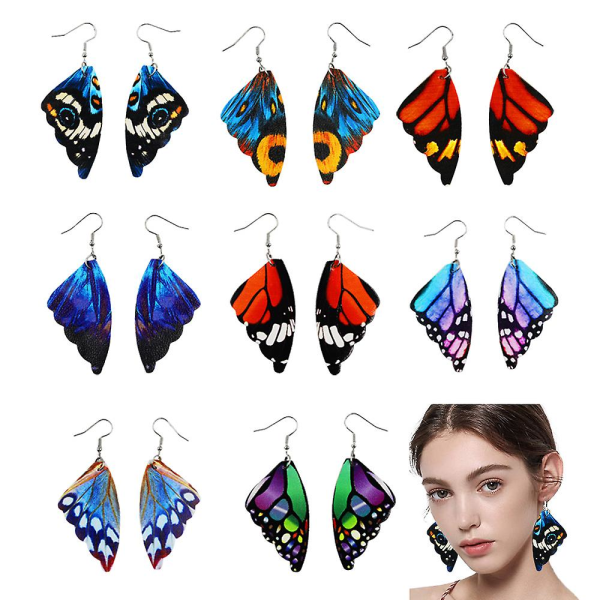 8 par läderörhängen för kvinnor Butterfly Wings Läderörhängen Olika färger Örhängen lätta handgjorda Dangle örhängen