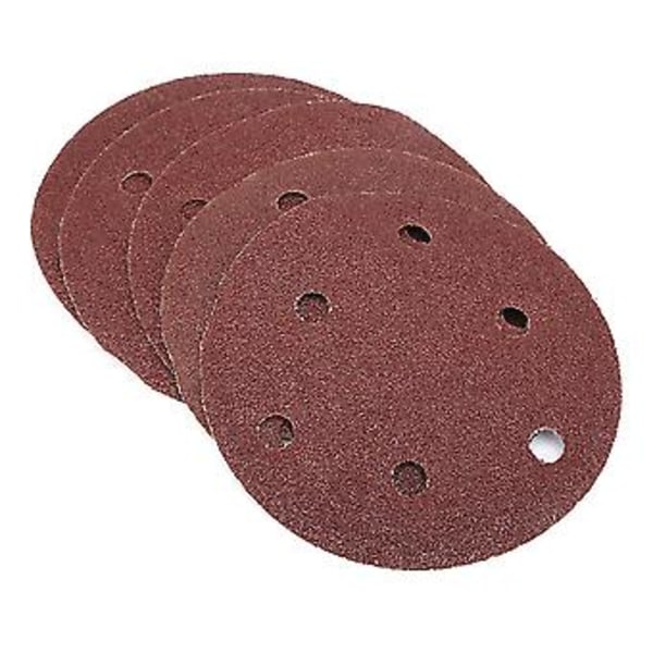 100 stk. 125 mm 5 tommer 6 hullers flocking sandpapir børstet stykke bagside velour skive (40#)