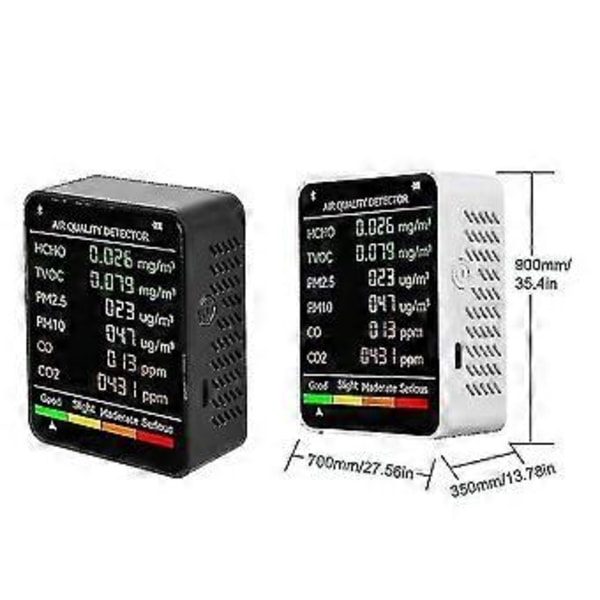 6 i 1 Pm2.5 Pm10 Hcho Tvoc Co Co2 Multifunksjonell Luftkvalitetsdetektor LCD-skjerm Luftkvalitetstester - Hvit--hvit-i