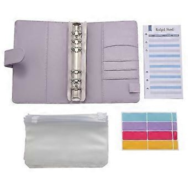 A6 PU Læder Budget Binder, med 8 A6 Binder Lommer, 12, 6 Ring Binder Budget Kuvert System, Med Etiket Klistermærker D