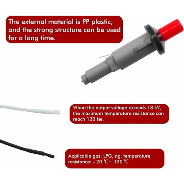 Piezo tenning erstatningssett for Weber BBQ modell 7510, Spirit E 210, Spirit 500/700, Genesis E 310/E 320, Genesis Silver B/C, Genesis Gold B/C, Pl