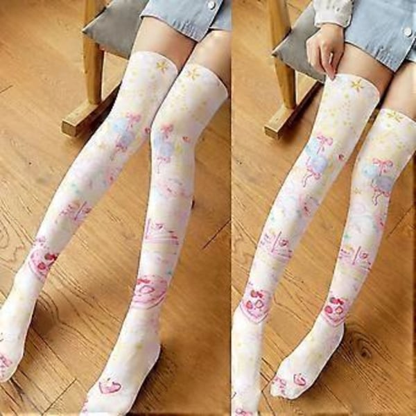 Naisten Lolita Sarjakuva Reisikorkeat Sukat Söpö Kawaii Ilmapallo Possu Mansikkakakku Printti Cosplay Polven Yli Pitkät Sukat