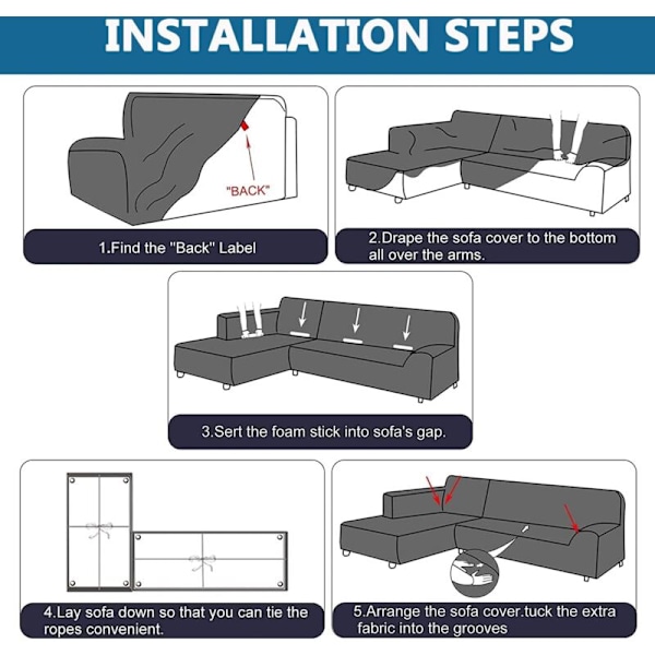 L-formet hjørnesofabetræk med elastisk betræk til 1/2/3/4-personers sofa, L-formet hjørnesofa skal købe to, Girs, 2-personers (145-185 cm)-