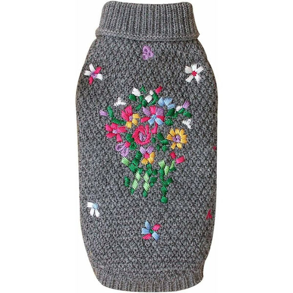 Koiran villapaita kukkakuviolla (harmaa, XL) - Fei Yu