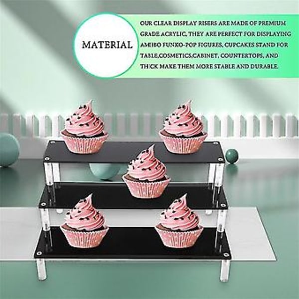 3-vånings Akryl Cupcake Displayställ, Samlingsorganisatorhylla, Dessertställ och Kosmetikahållare