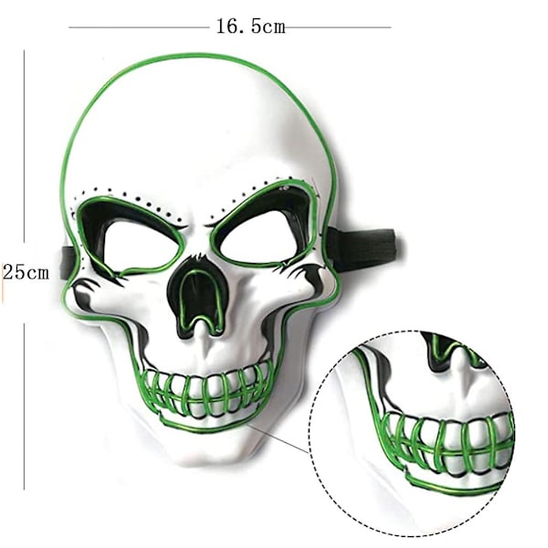 Halloween LED-maske, LED-skeletmaske lyser op med 3 blinktilstande til Halloween-festkostume Cosplay-dekoration til voksne mænd og kvinder