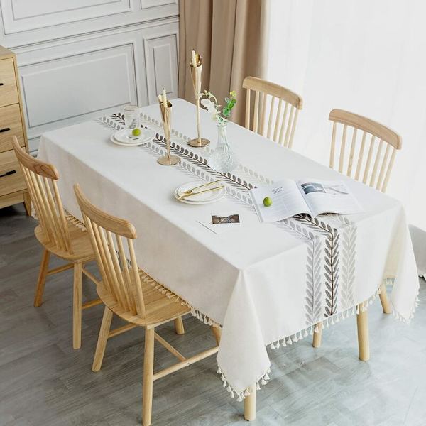 Rektangulär bordsduk Vattentät Fläckbeständig Bordsduk Bomull Linne Bordsduk Rektangel 140x220 Tassel Elegant Bordsduk för Kök Ta