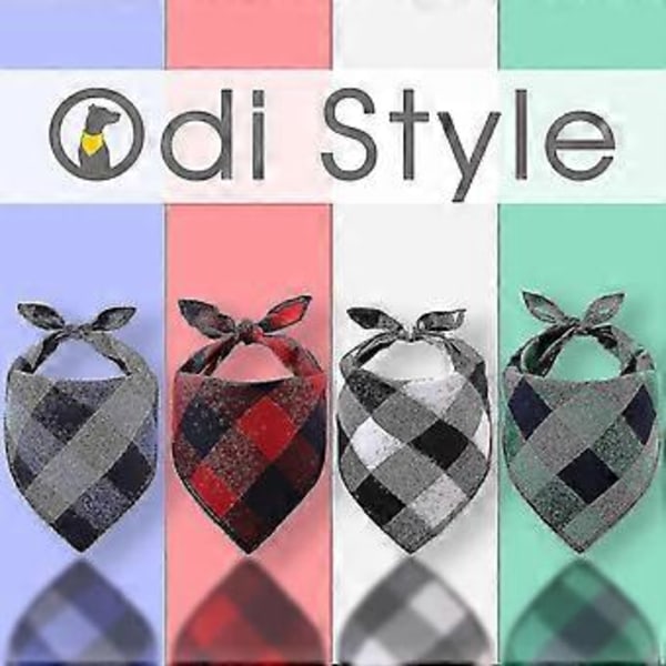 Ruudullinen koiran bandana, 4 kpl - Puuvillaiset bandanat, nenäliinat, huivit, kolmioesiliinat, asusteet pienille, keskikokoisille ja suurille koirille, pennuille, lemmikeille, musta ja valkoinen, R